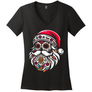 Santa Mexico Calavera Christmas Women's V-Neck T-Shirt