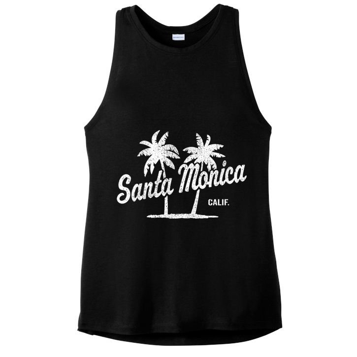Santa Monica California Vintage 70S Palm Trees Graphic Gift Ladies PosiCharge Tri-Blend Wicking Tank