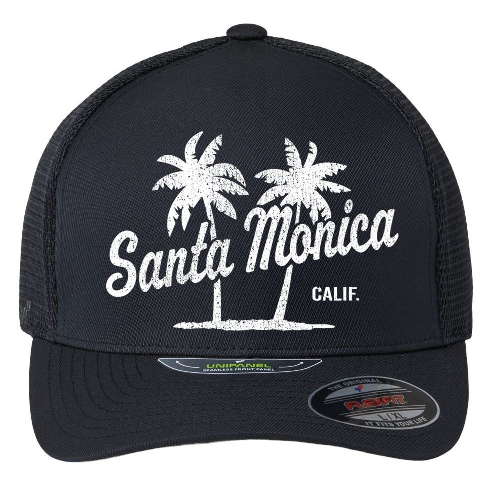 Santa Monica California Vintage 70S Palm Trees Graphic Gift Flexfit Unipanel Trucker Cap