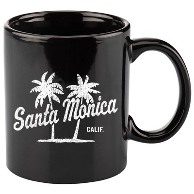 Santa Monica California Vintage 70S Palm Trees Graphic Gift 11oz C Handle Ceramic Mug