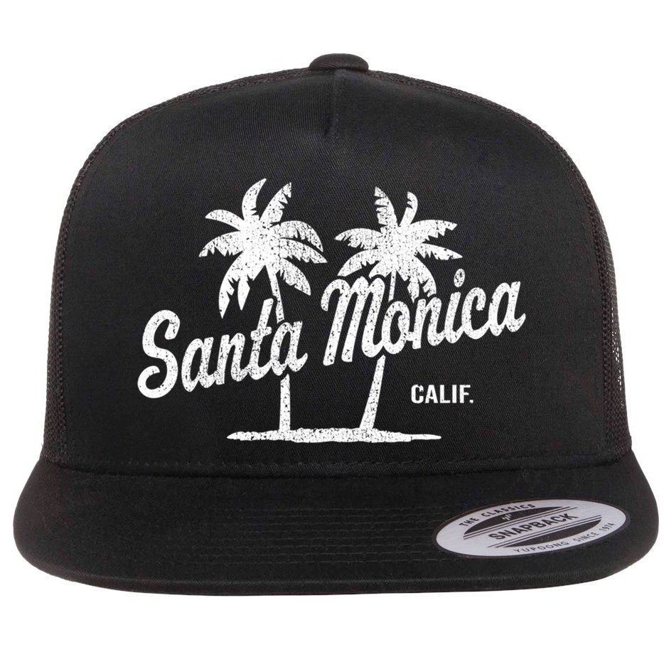 Santa Monica California Vintage 70S Palm Trees Graphic Gift Flat Bill Trucker Hat