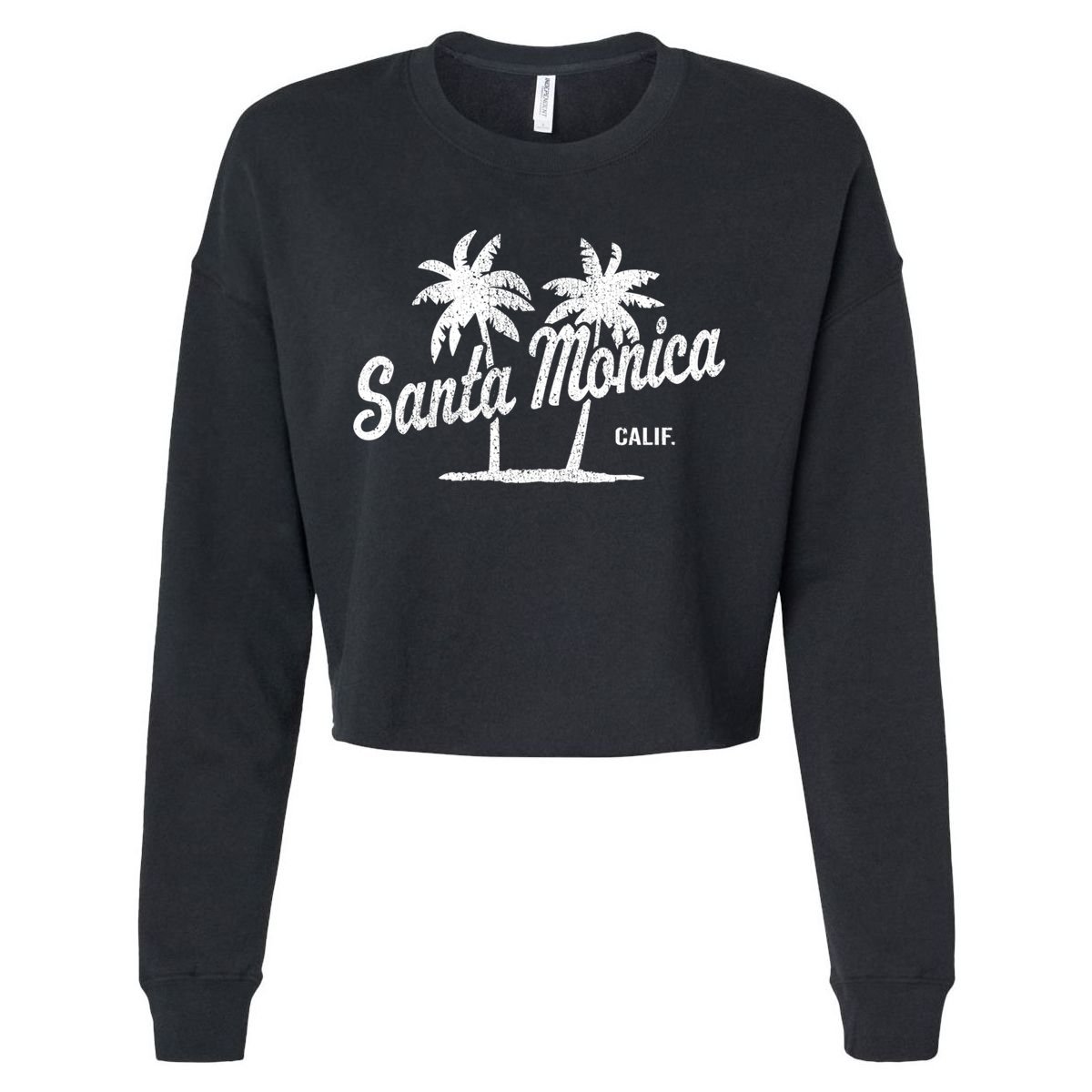 Santa Monica California Vintage 70S Palm Trees Graphic Gift Cropped Pullover Crew