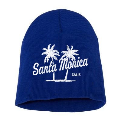 Santa Monica California Vintage 70S Palm Trees Graphic Gift Short Acrylic Beanie