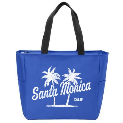 Santa Monica California Vintage 70S Palm Trees Graphic Gift Zip Tote Bag