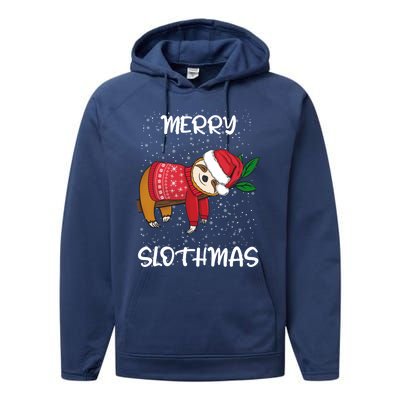 Sloth Merry Christmas Santa Sloth Merry Slothmas Cool Gift Performance Fleece Hoodie