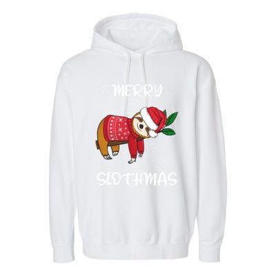 Sloth Merry Christmas Santa Sloth Merry Slothmas Cool Gift Garment-Dyed Fleece Hoodie