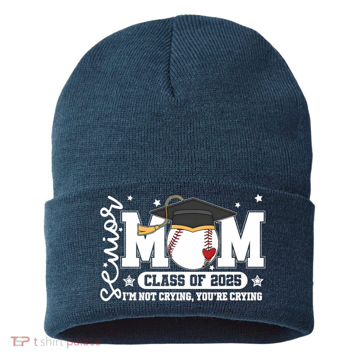 Senior Mom Class Of 2025 Baseball Funny Mom Graduation Sustainable Knit Beanie