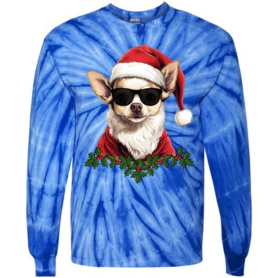 Sassy Mexican Chihuahua Santa Xmas Cool Chihuahua Christmas Gift Tie-Dye Long Sleeve Shirt