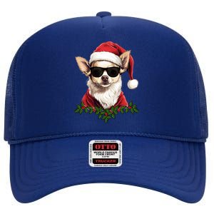 Sassy Mexican Chihuahua Santa Xmas Cool Chihuahua Christmas Gift High Crown Mesh Back Trucker Hat