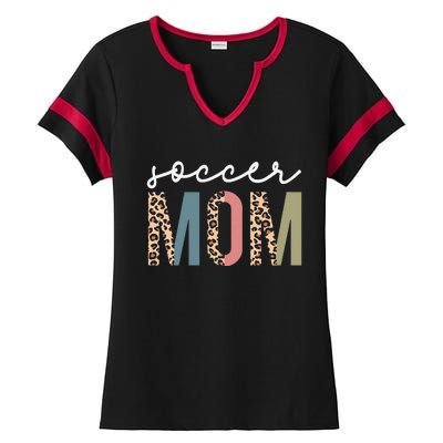 Soccer Mom Cute Mom Life Soccer Game Day Cheer Mom Leopard Ladies Halftime Notch Neck Tee