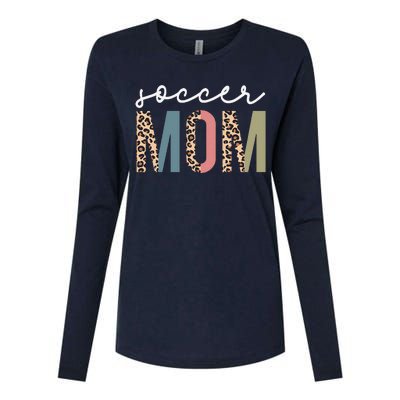 Soccer Mom Cute Mom Life Soccer Game Day Cheer Mom Leopard Womens Cotton Relaxed Long Sleeve T-Shirt