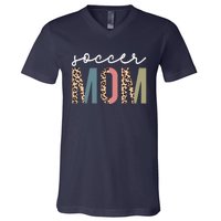 Soccer Mom Cute Mom Life Soccer Game Day Cheer Mom Leopard V-Neck T-Shirt