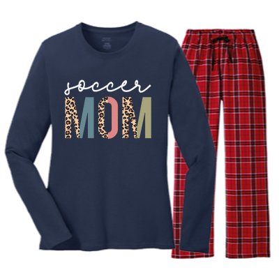 Soccer Mom Cute Mom Life Soccer Game Day Cheer Mom Leopard Women's Long Sleeve Flannel Pajama Set 