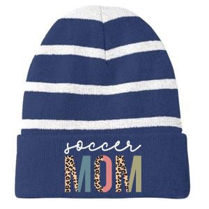 Soccer Mom Cute Mom Life Soccer Game Day Cheer Mom Leopard Striped Beanie with Solid Band