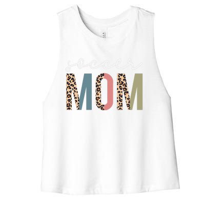 Soccer Mom Cute Mom Life Soccer Game Day Cheer Mom Leopard Women's Racerback Cropped Tank