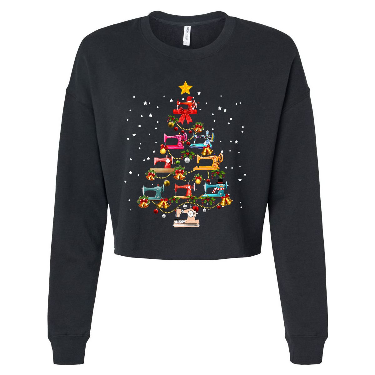 Sewing Machine Christmas Tree Christmas Ornament Cropped Pullover Crew