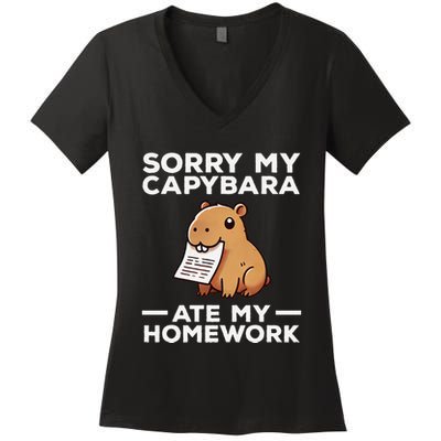 Sorry My Capybara Ate My Homework Funny Women's V-Neck T-Shirt