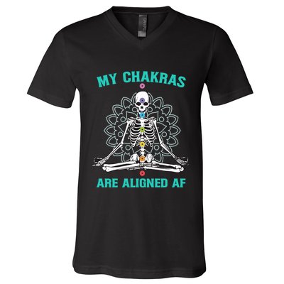 Skeleton My Chakras Are Aligned Af V-Neck T-Shirt