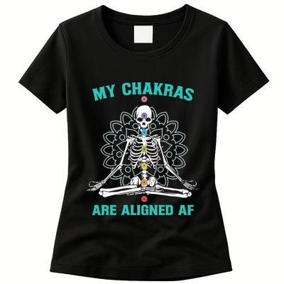 Skeleton My Chakras Are Aligned Af Womens T-Shirt