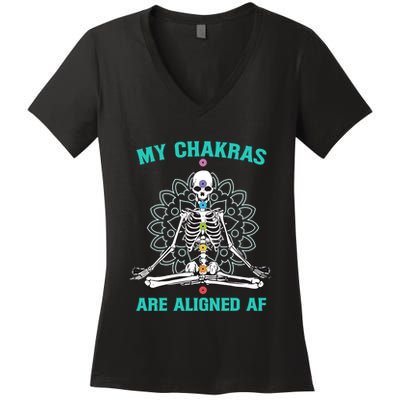 Skeleton My Chakras Are Aligned Af Women's V-Neck T-Shirt
