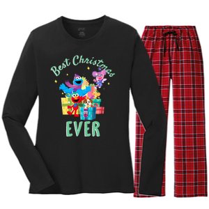 Street Merry Christmas Elmo Tango Abby Cadabby Women's Long Sleeve Flannel Pajama Set 