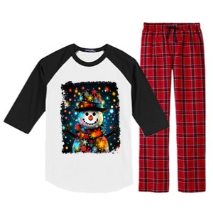 Snowman Merry Christmas Lights Raglan Sleeve Pajama Set