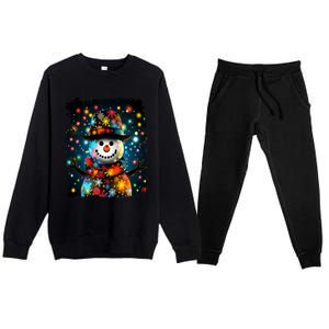 Snowman Merry Christmas Lights Premium Crewneck Sweatsuit Set