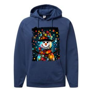 Snowman Merry Christmas Lights Performance Fleece Hoodie