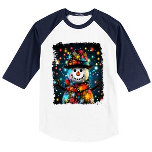 Snowman Merry Christmas Lights Baseball Sleeve Shirt