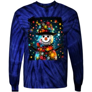 Snowman Merry Christmas Lights Tie-Dye Long Sleeve Shirt