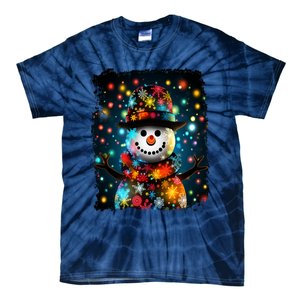 Snowman Merry Christmas Lights Tie-Dye T-Shirt