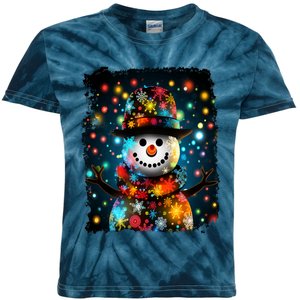 Snowman Merry Christmas Lights Kids Tie-Dye T-Shirt