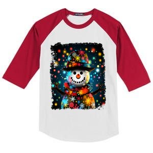 Snowman Merry Christmas Lights Kids Colorblock Raglan Jersey