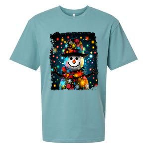 Snowman Merry Christmas Lights Sueded Cloud Jersey T-Shirt