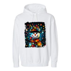 Snowman Merry Christmas Lights Garment-Dyed Fleece Hoodie