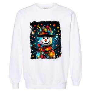 Snowman Merry Christmas Lights Garment-Dyed Sweatshirt