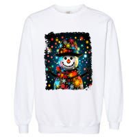 Snowman Merry Christmas Lights Garment-Dyed Sweatshirt