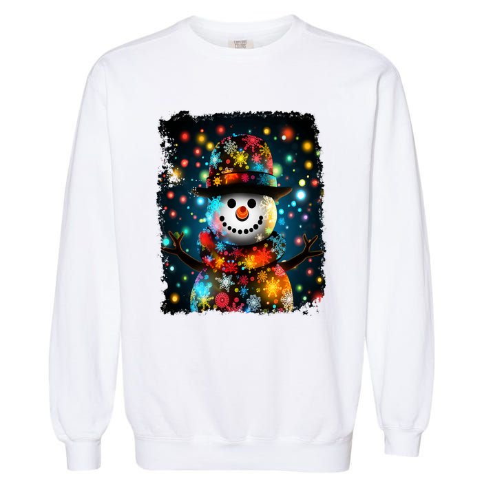 Snowman Merry Christmas Lights Garment-Dyed Sweatshirt