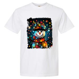 Snowman Merry Christmas Lights Garment-Dyed Heavyweight T-Shirt