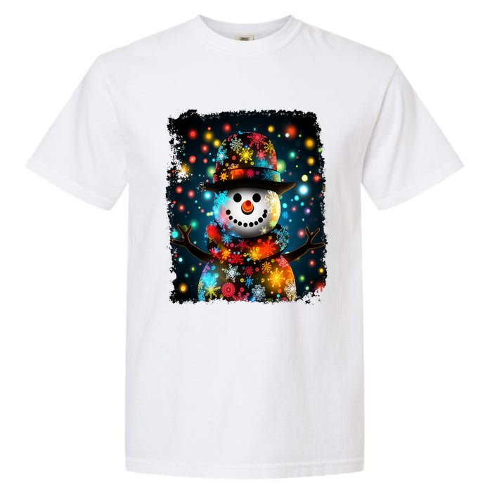 Snowman Merry Christmas Lights Garment-Dyed Heavyweight T-Shirt