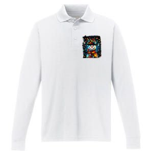 Snowman Merry Christmas Lights Performance Long Sleeve Polo