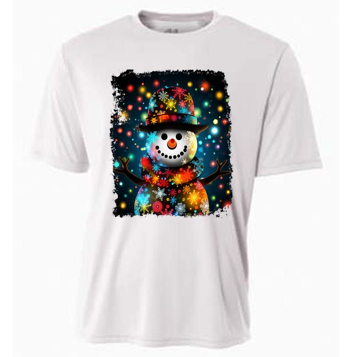 Snowman Merry Christmas Lights Cooling Performance Crew T-Shirt