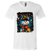 Snowman Merry Christmas Lights V-Neck T-Shirt