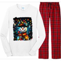 Snowman Merry Christmas Lights Long Sleeve Pajama Set