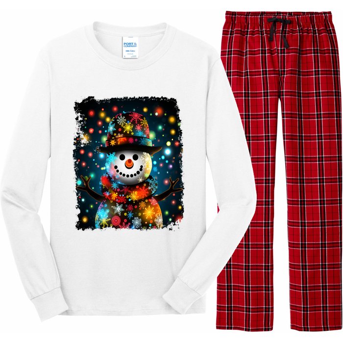 Snowman Merry Christmas Lights Long Sleeve Pajama Set