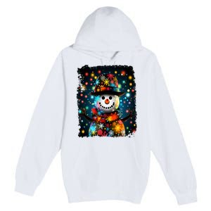 Snowman Merry Christmas Lights Premium Pullover Hoodie