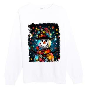 Snowman Merry Christmas Lights Premium Crewneck Sweatshirt