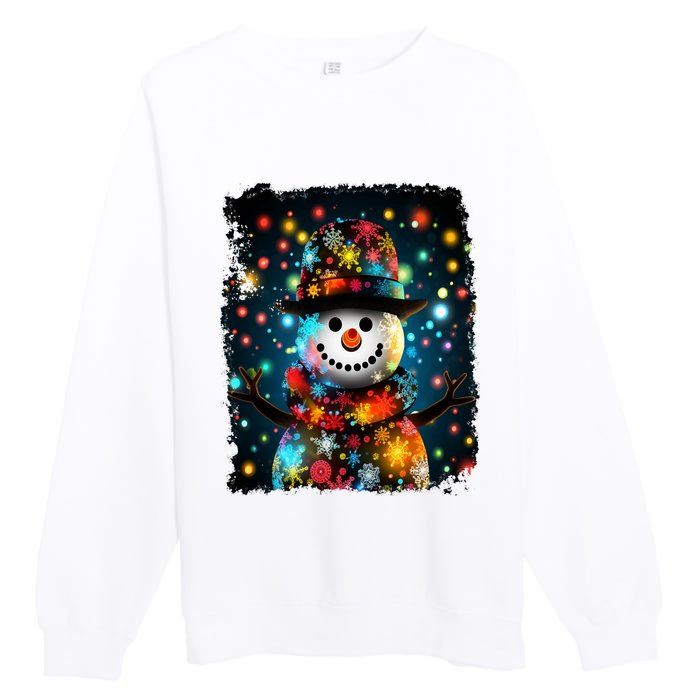 Snowman Merry Christmas Lights Premium Crewneck Sweatshirt