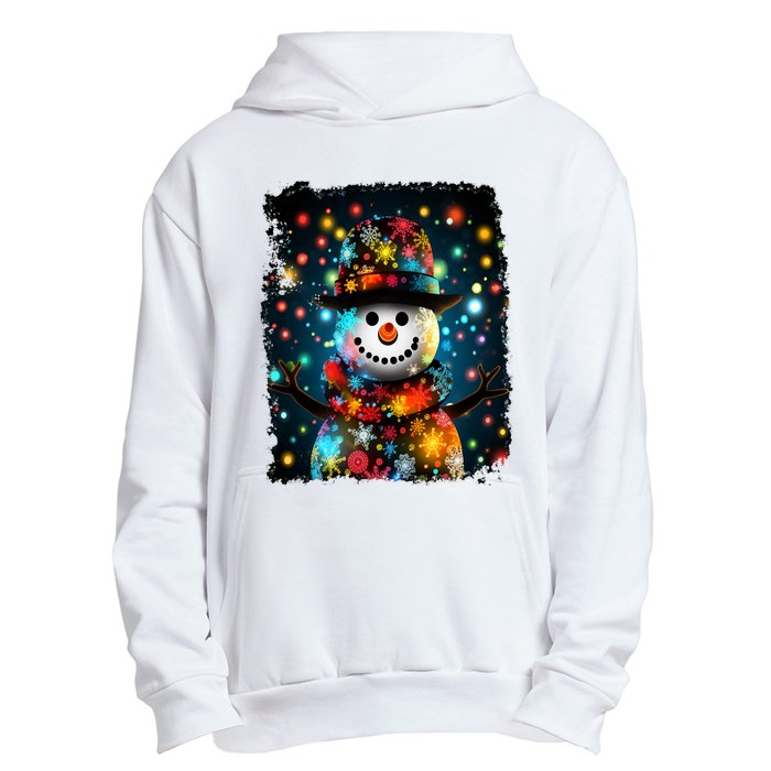 Snowman Merry Christmas Lights Urban Pullover Hoodie