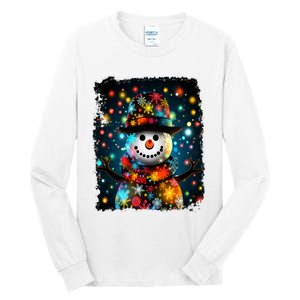 Snowman Merry Christmas Lights Tall Long Sleeve T-Shirt